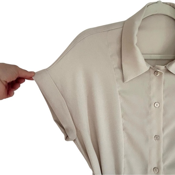 ICICLE 100% Silk Cream Button Down Midi Shirt Dress Women's Size 6 - Picture 3 of 9